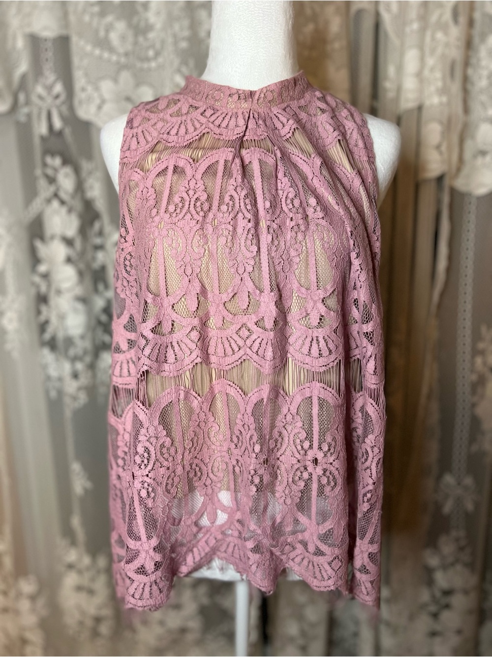 love, Fire Pink Crochet Halter Lace Top XL